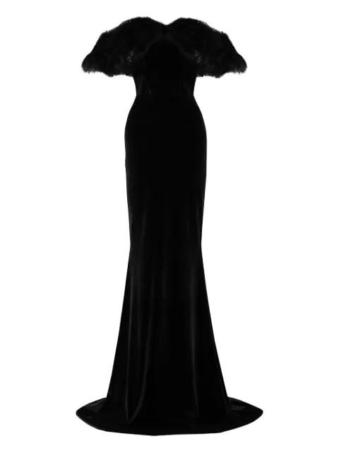 faux fur-trimmed velvet gown by VESTIAIRE D'UN OISEAU LIBRE