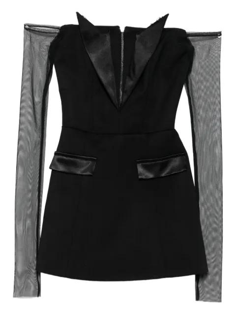 satin-trimmed mesh-sleeve dress by VESTIAIRE D'UN OISEAU LIBRE
