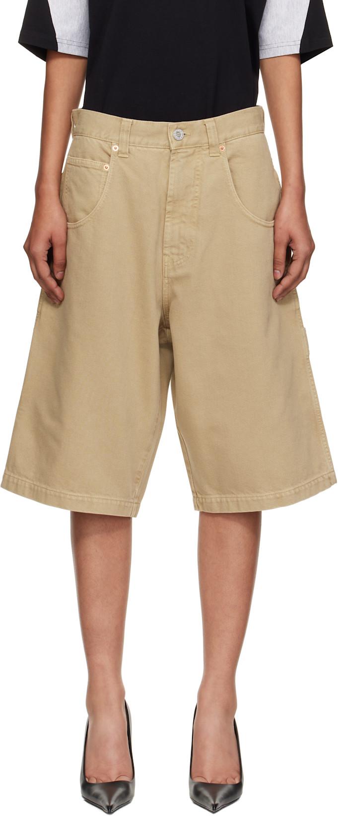 Beige Hip-Hop Denim Shorts by VETEMENTS