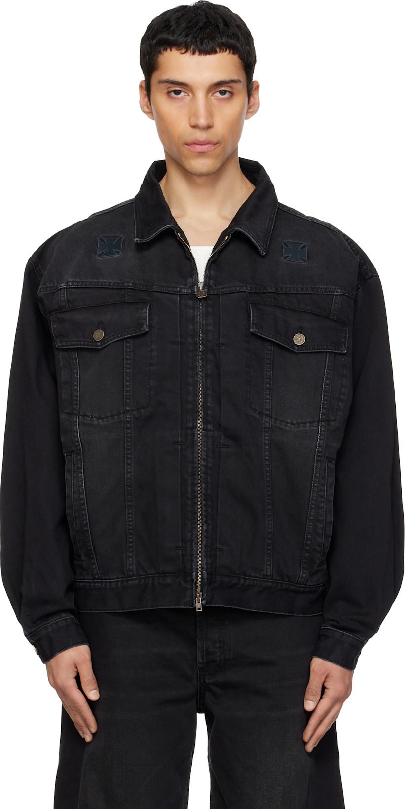 Black Appliqué Biker Crosses Zip Denim Jacket by VETEMENTS
