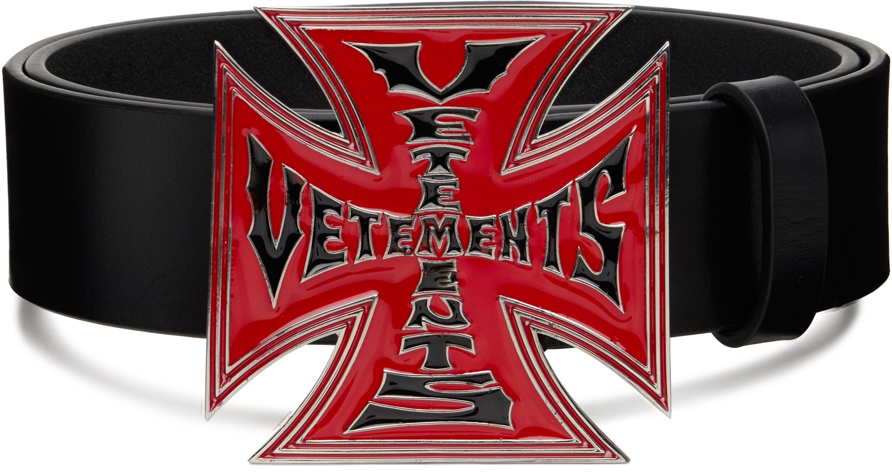 Black Biker Cross Logo Jumbo Belt by VETEMENTS