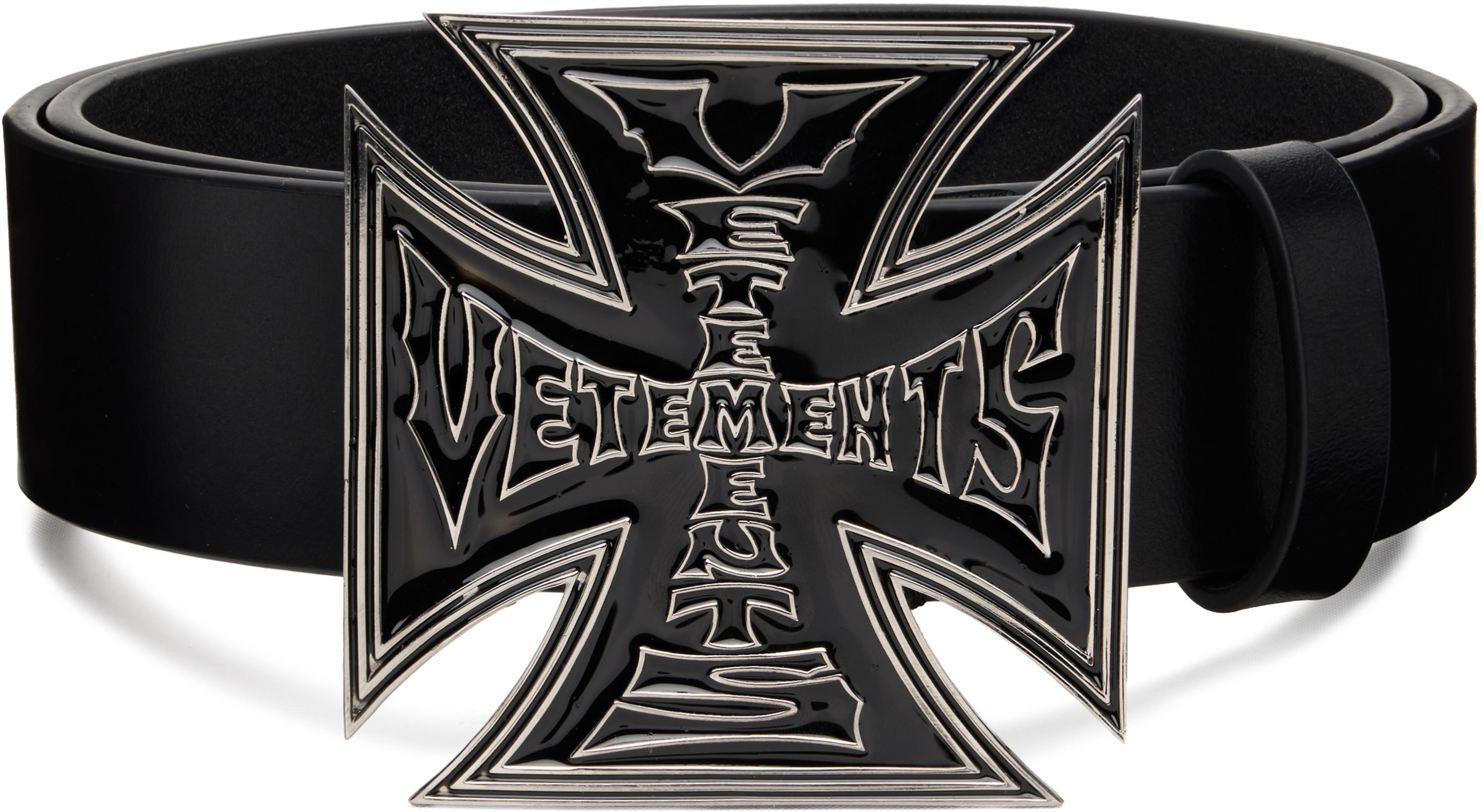 Black Biker Cross Logo Jumbo Belt by VETEMENTS