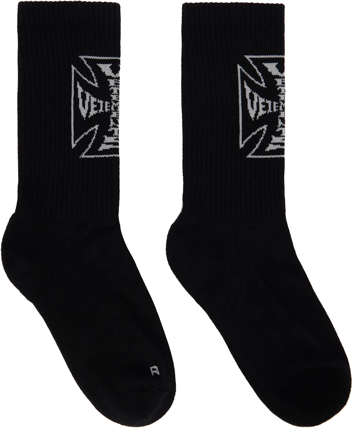 Black Biker Cross Logo Socks by VETEMENTS