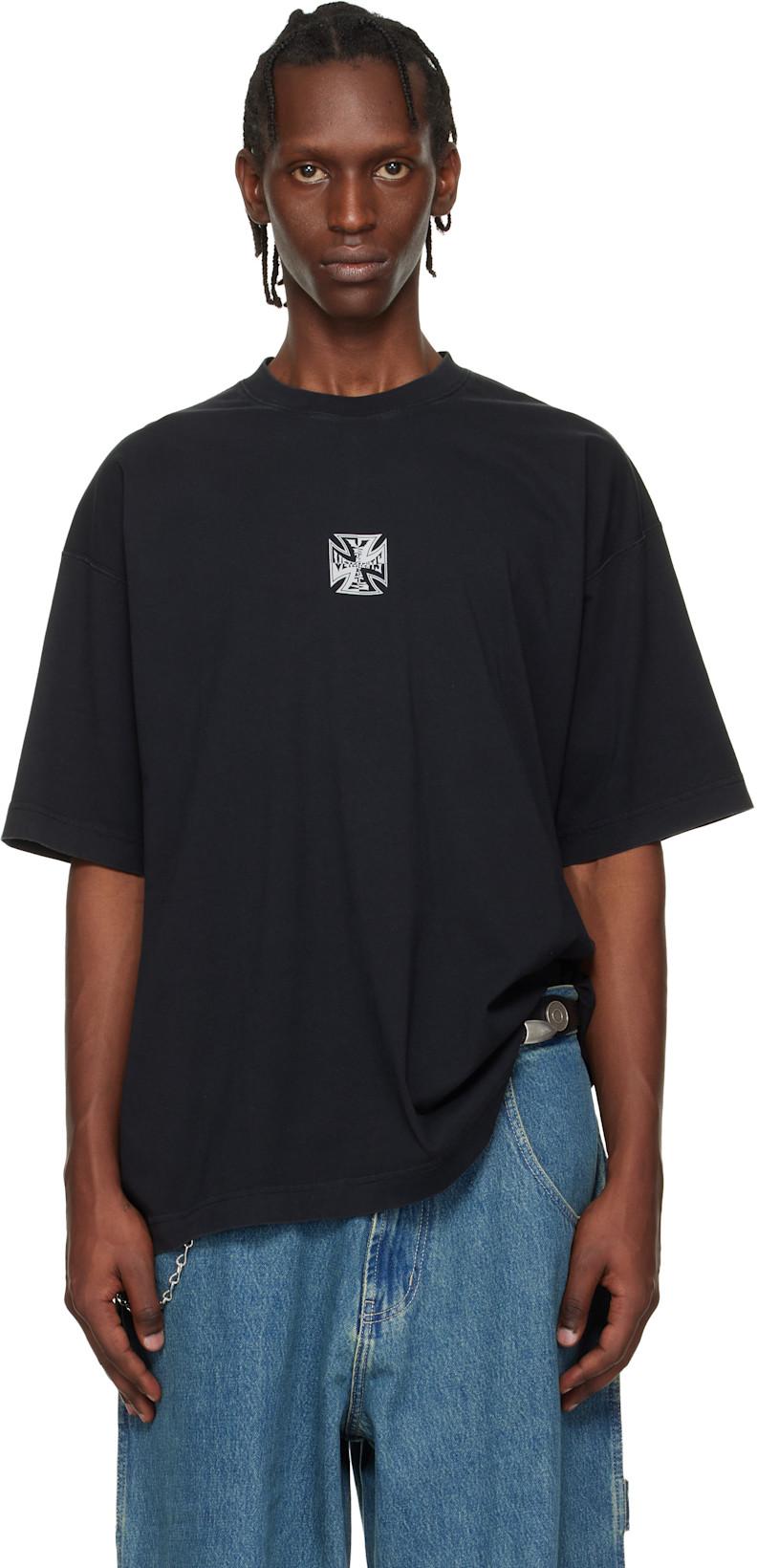 Black Biker Cross Logo T-shirt by VETEMENTS