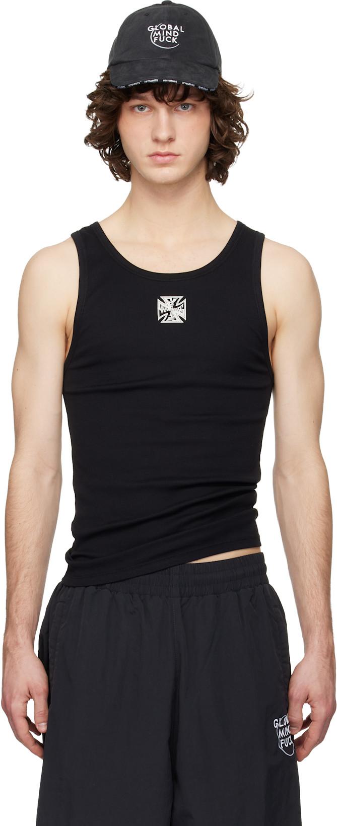 Black Biker Cross Logo Tank Top by VETEMENTS