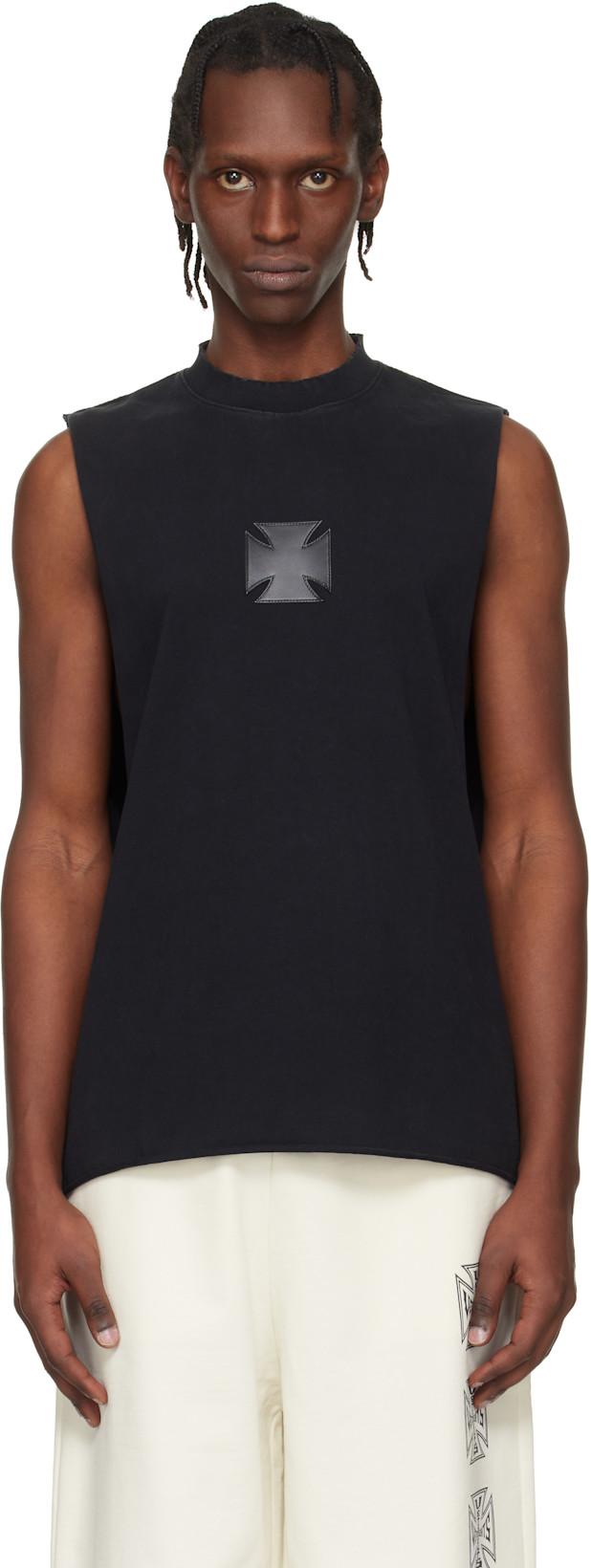Black Biker Logo Leather Cross Interlock Tank Top by VETEMENTS
