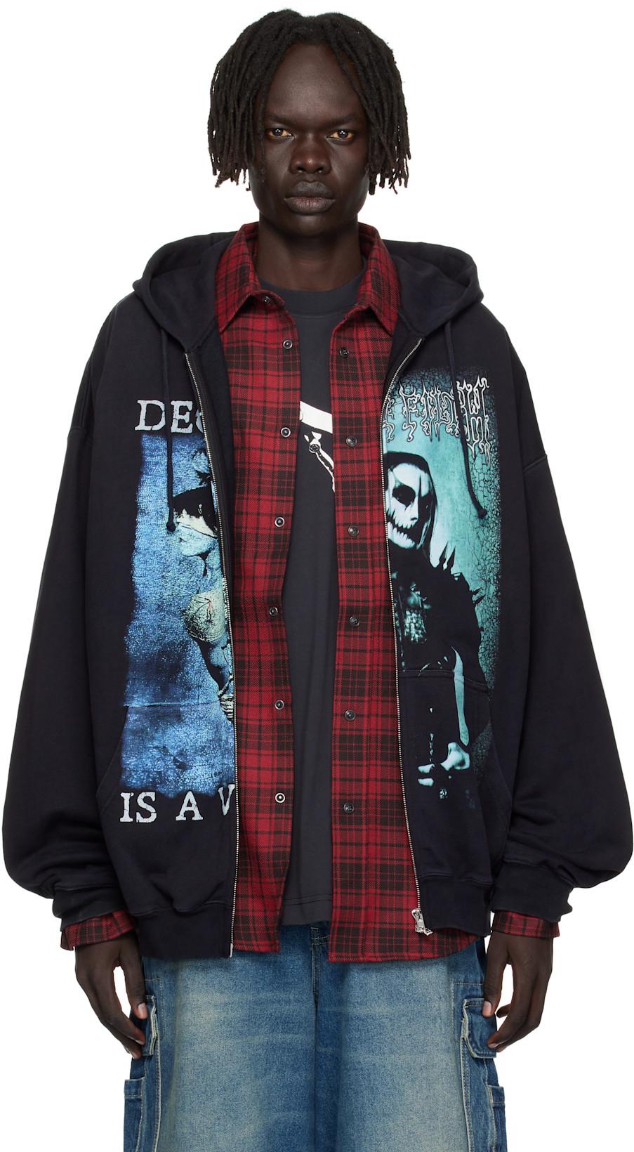 Black Cradle of Filth Cut-Up Oversized Zip-Up Hoodie by VETEMENTS Black Cradle of Filth Cut-Up Oversized Zip-Up Hoodie by VETEMENTS