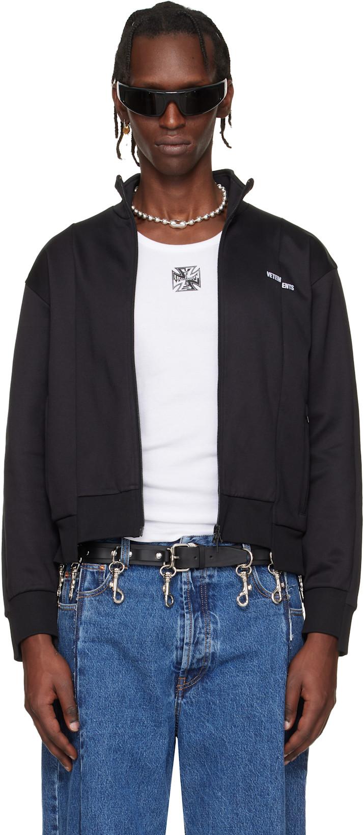 Black Cut-Up Athletic Zip-Up Track Jacket by VETEMENTS