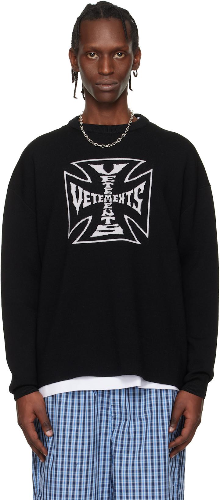 Black Double Biker Cross Logo Sweater by VETEMENTS