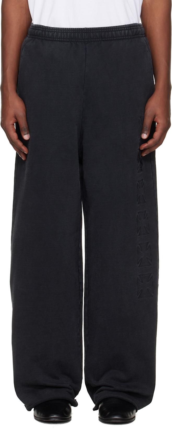 Black Embroidered Biker Cross Stripe Sweatpants by VETEMENTS