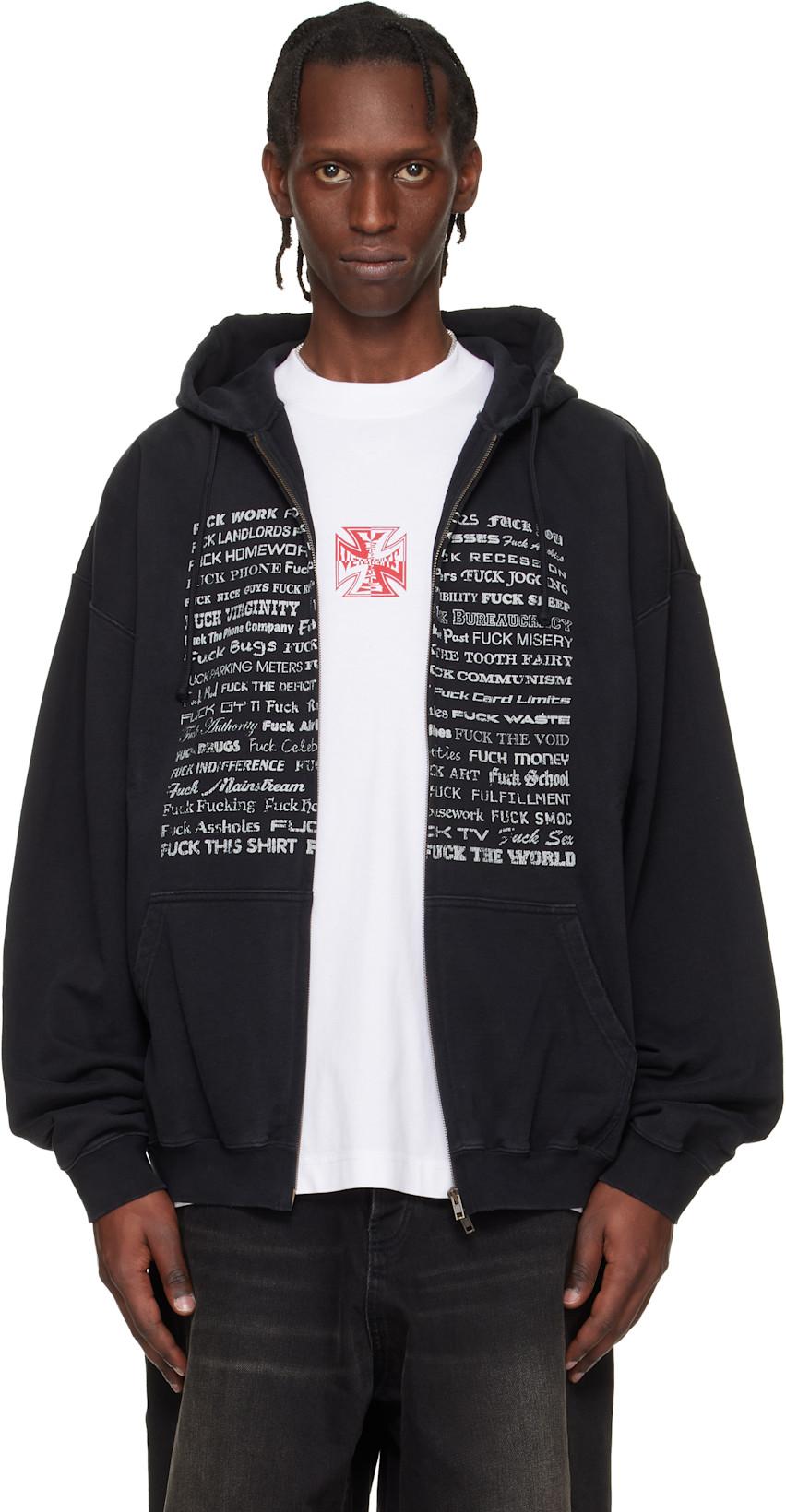 Black 'Fuck Everything' Zip-Up Hoodie by VETEMENTS