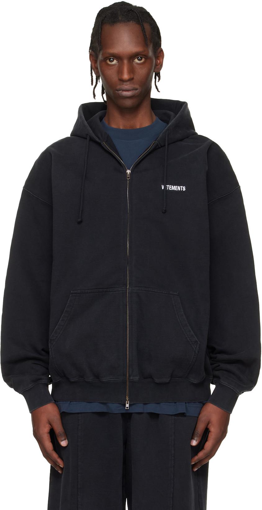 Black Iconic Logo Zip-Up Hoodie by VETEMENTS
