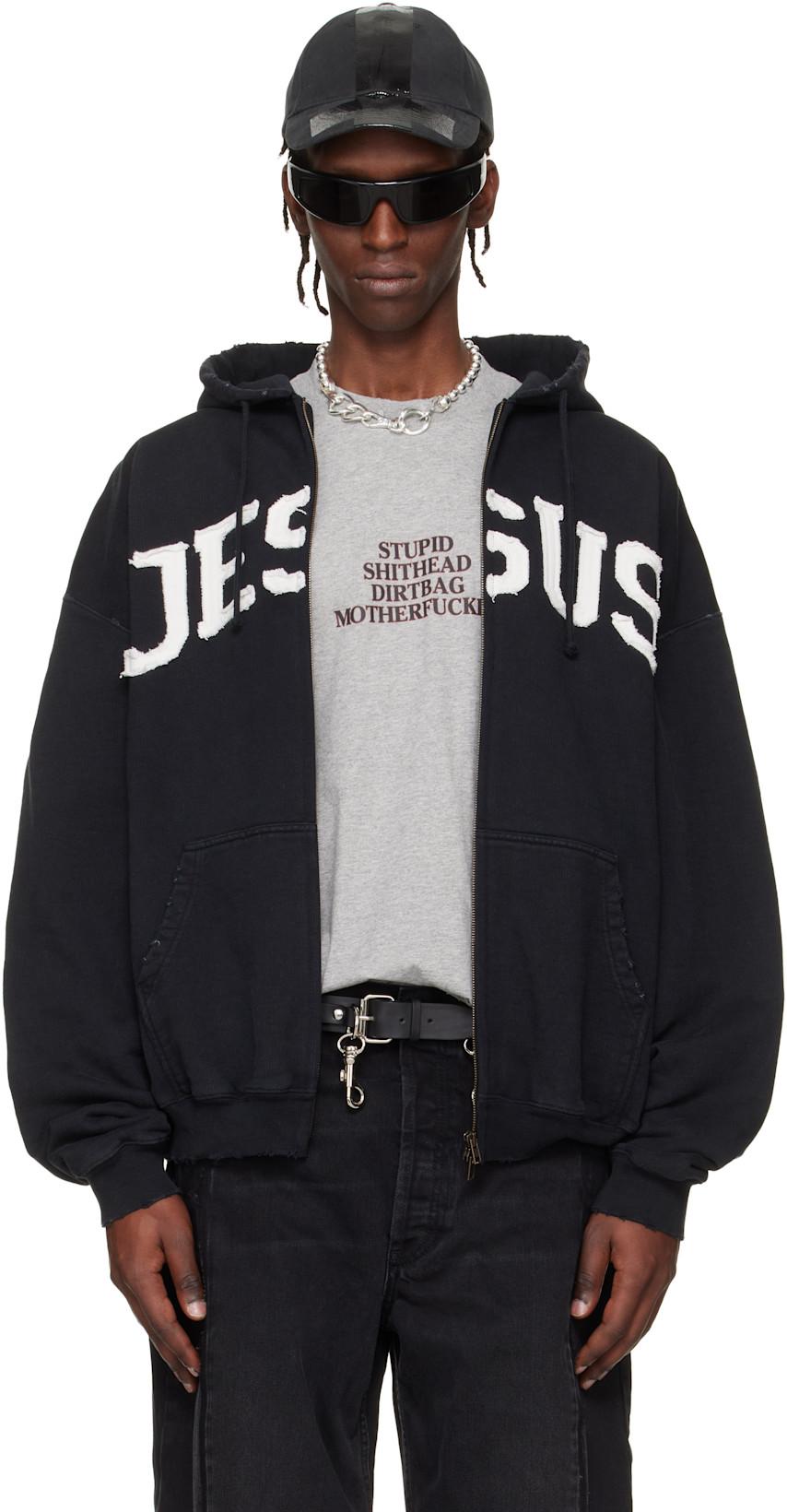 Black 'Jesus Christ' Zip-Up Hoodie by VETEMENTS
