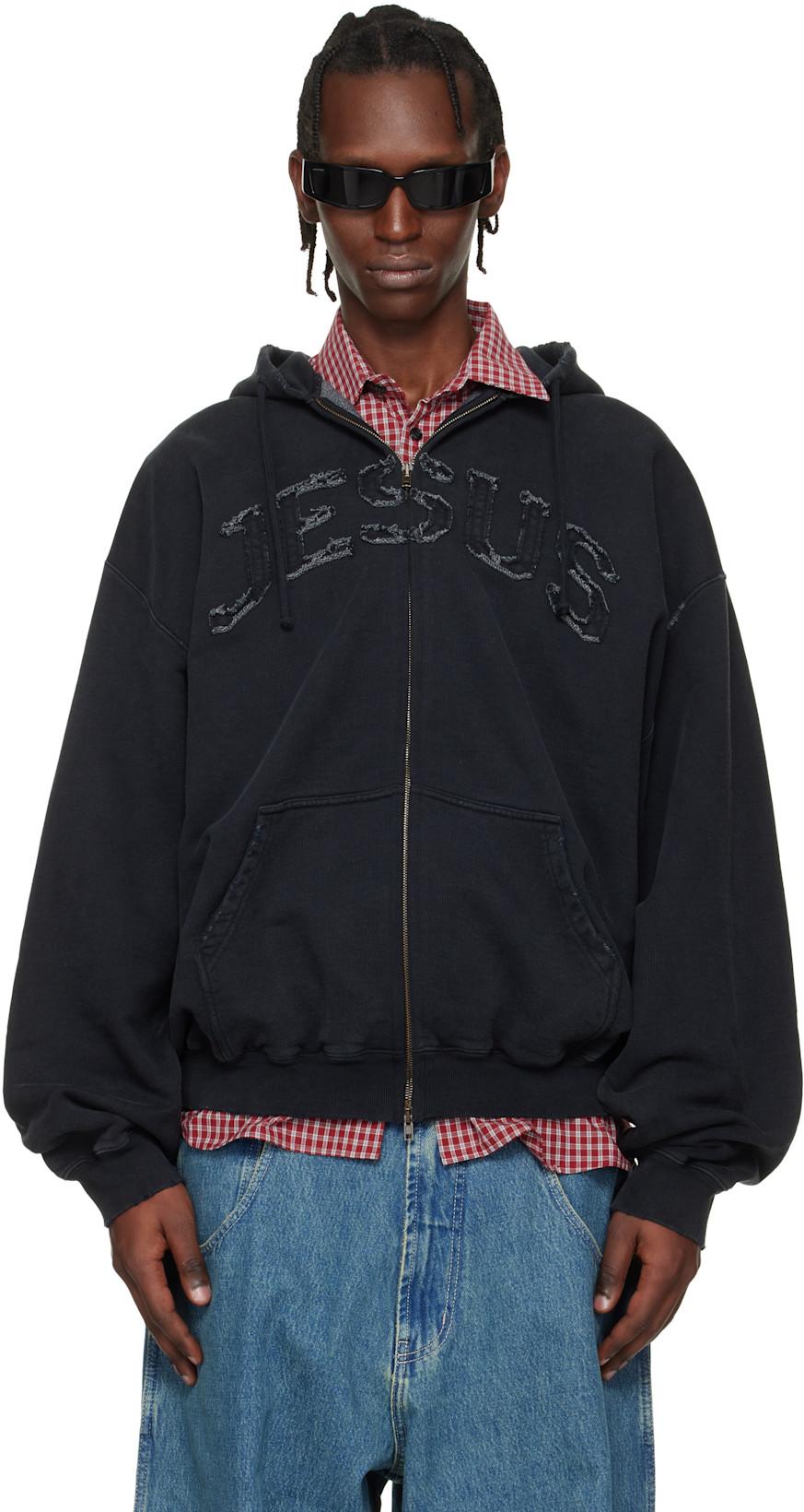 Black 'Jesus Christ' Zip-Up Hoodie by VETEMENTS