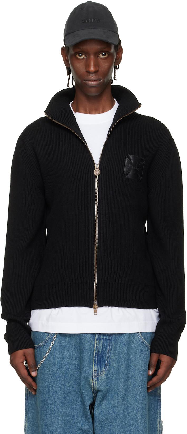 Black Leather Cross Zip-Up Sweater by VETEMENTS