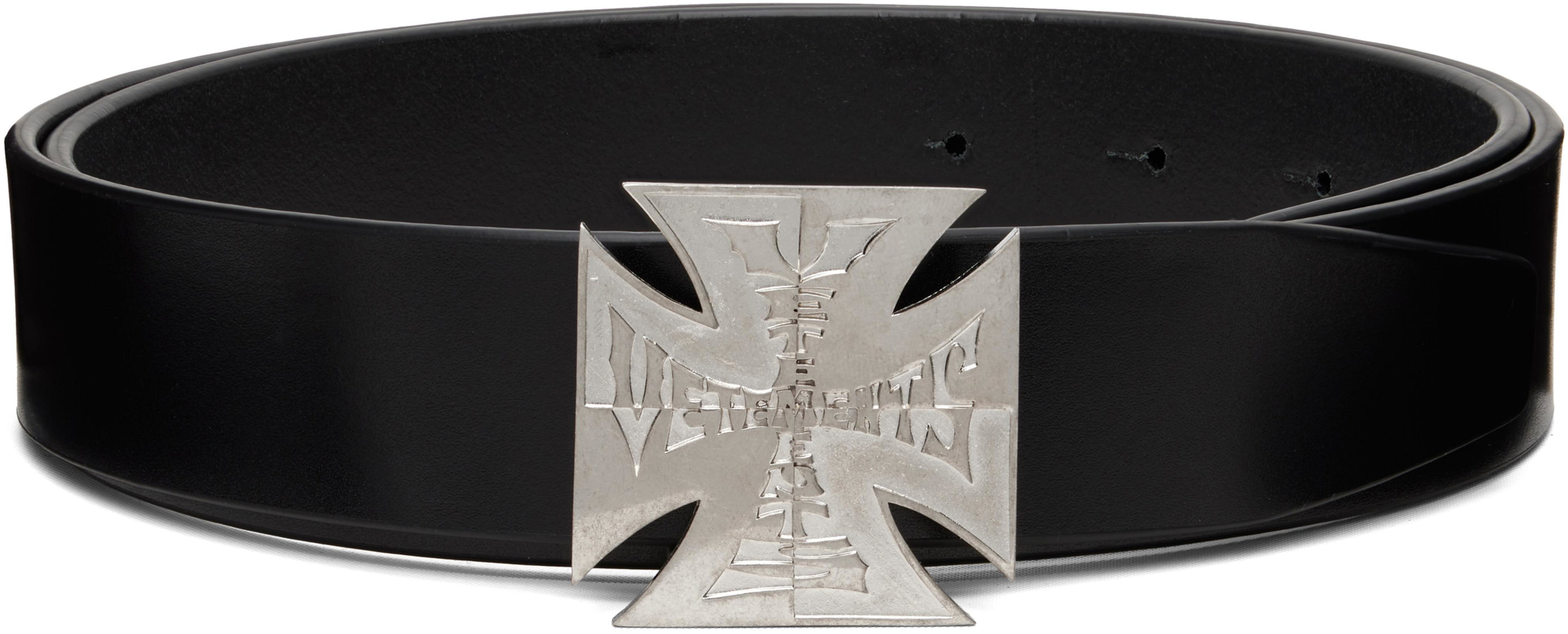 Black Metal Biker Cross Logo Belt by VETEMENTS