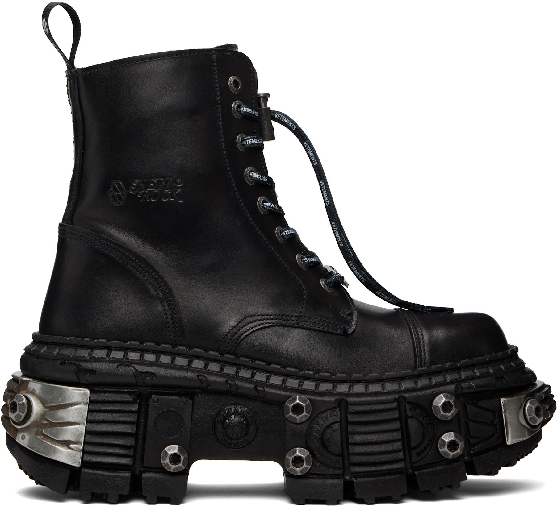 Black New Rock Edition Destroyer Boots by VETEMENTS
