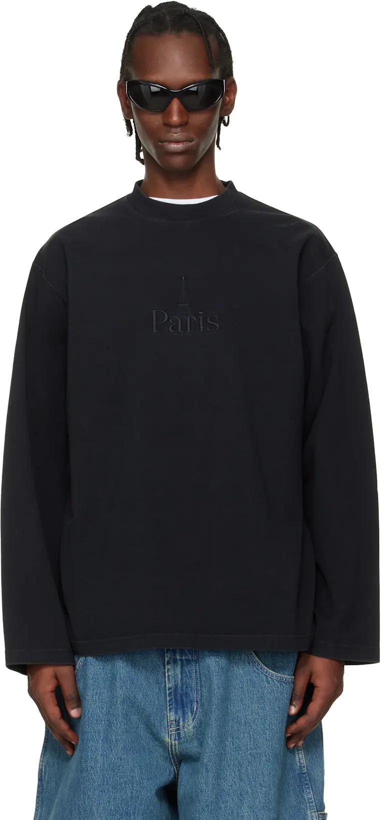 Black 'Paris' Embroidered Longsleeve T-shirt by VETEMENTS