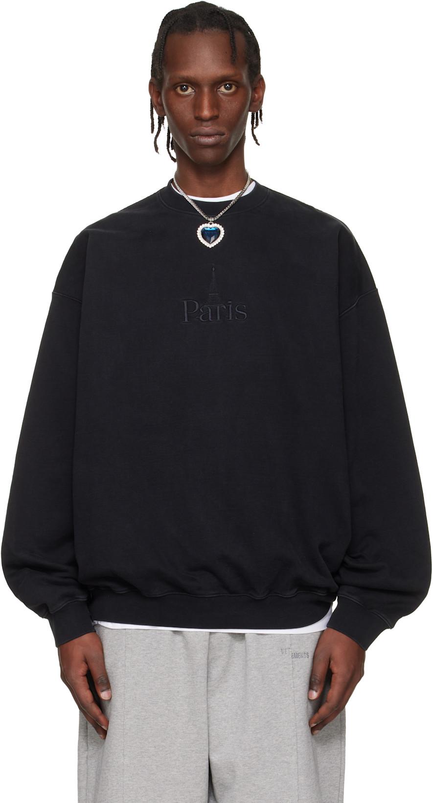 Black 'Paris' Embroidered Sweatshirt by VETEMENTS
