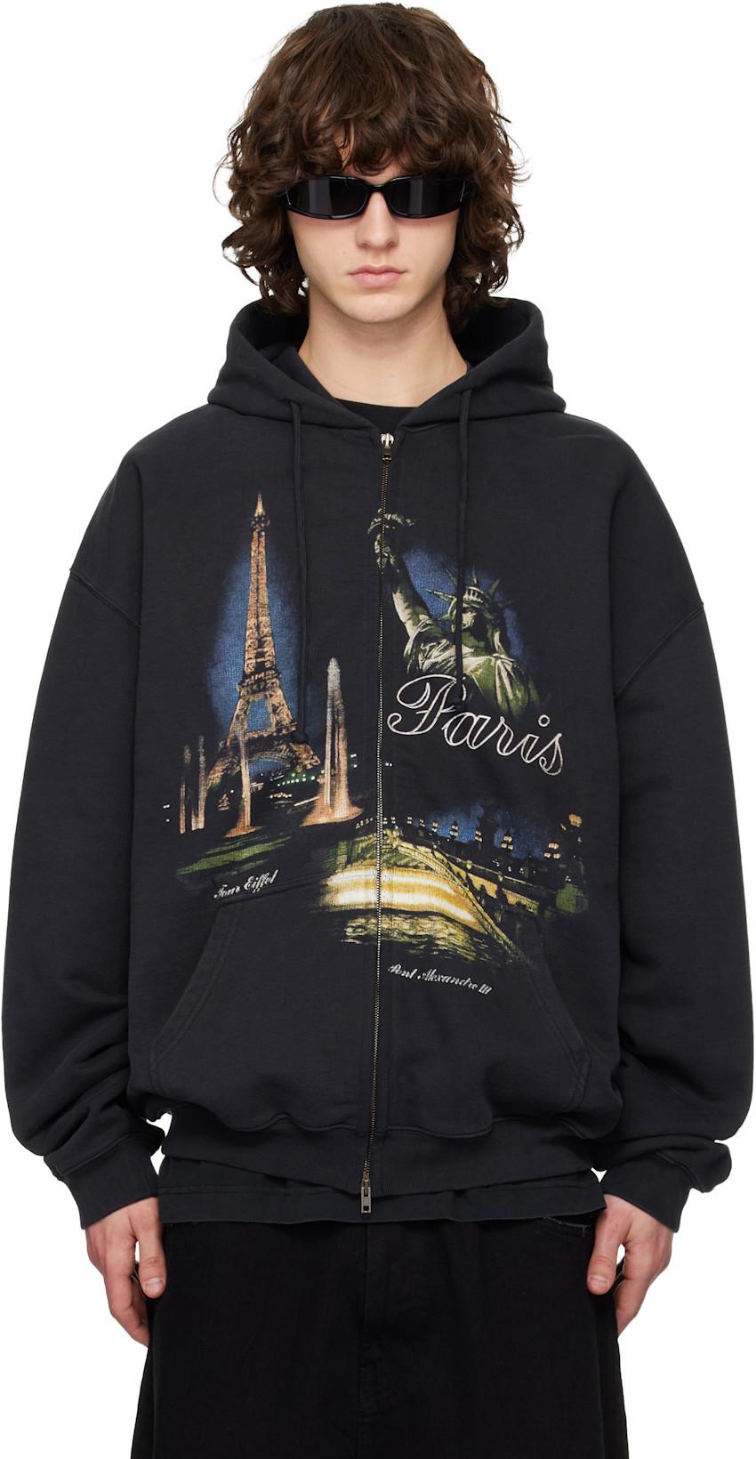 Black 'Paris' Tourist Zip-Up Hoodie by VETEMENTS