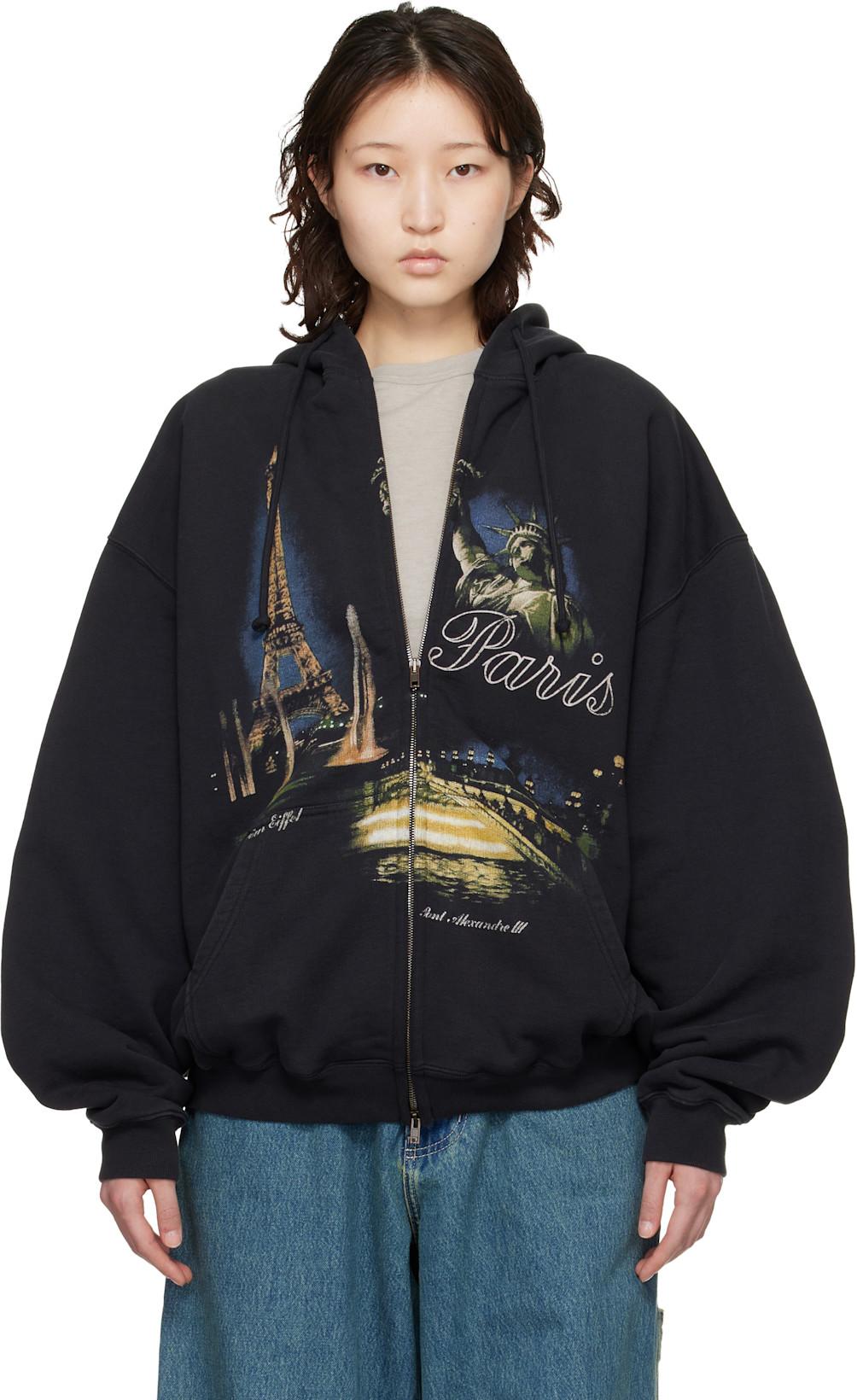 Black 'Paris' Tourist Zip Up Hoodie by VETEMENTS