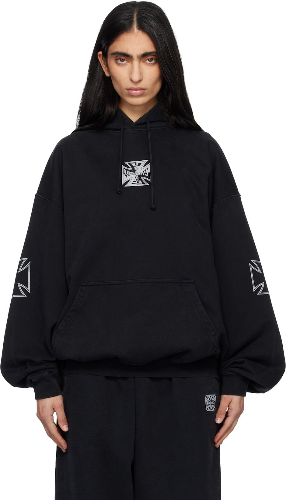 Black Triple Biker Cross Logo Hoodie by VETEMENTS