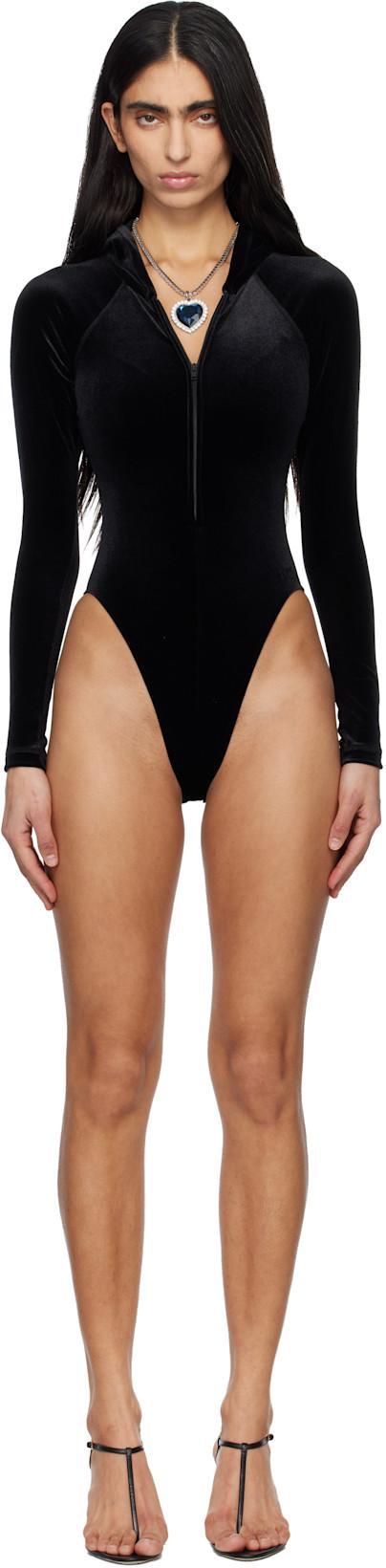 Black Velvet Hood Bodysuit by VETEMENTS