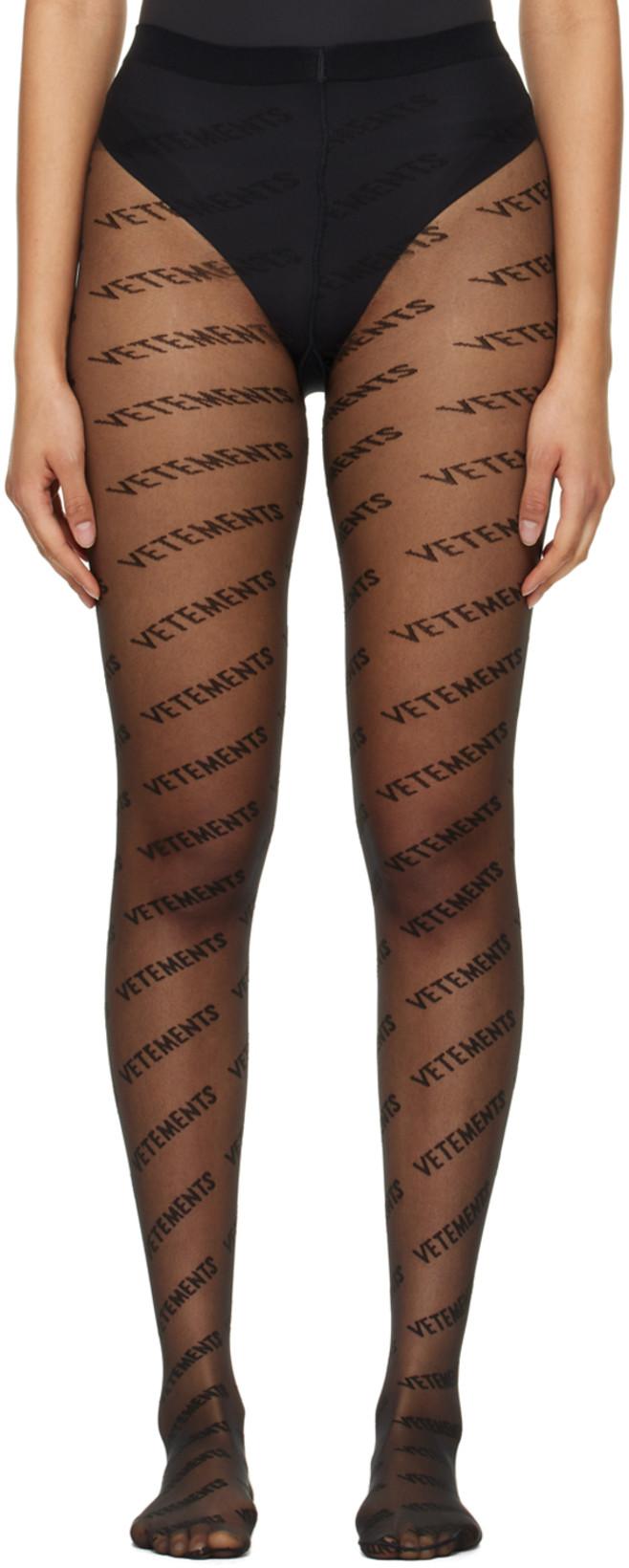 Black Wolford Edition Monogram Logo Tights by VETEMENTS