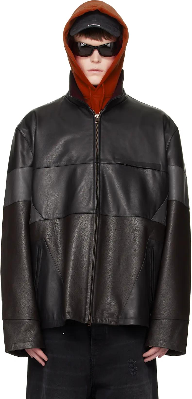 Black & Brown Cut-Up Leather Jacket by VETEMENTS