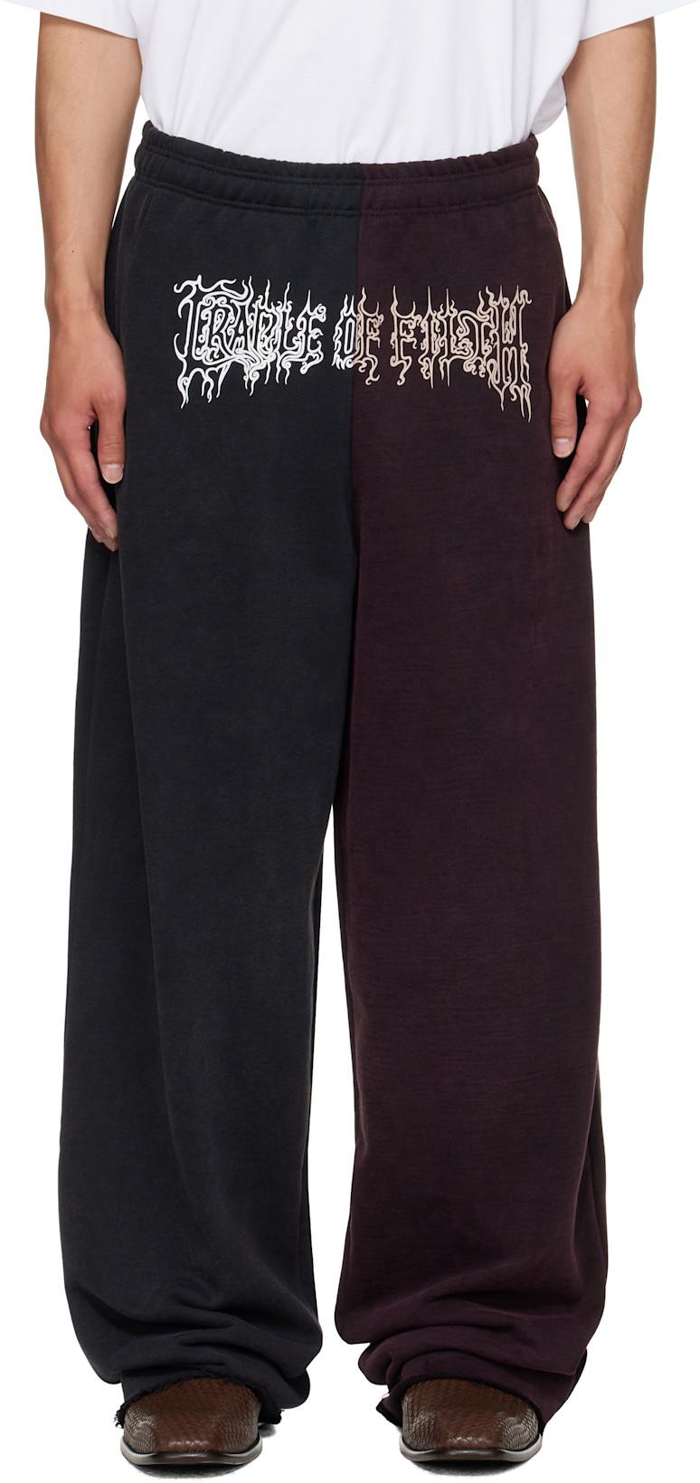 Black & Burgundy Cradle of Filth Cut-Up Baggy Sweatpants by VETEMENTS