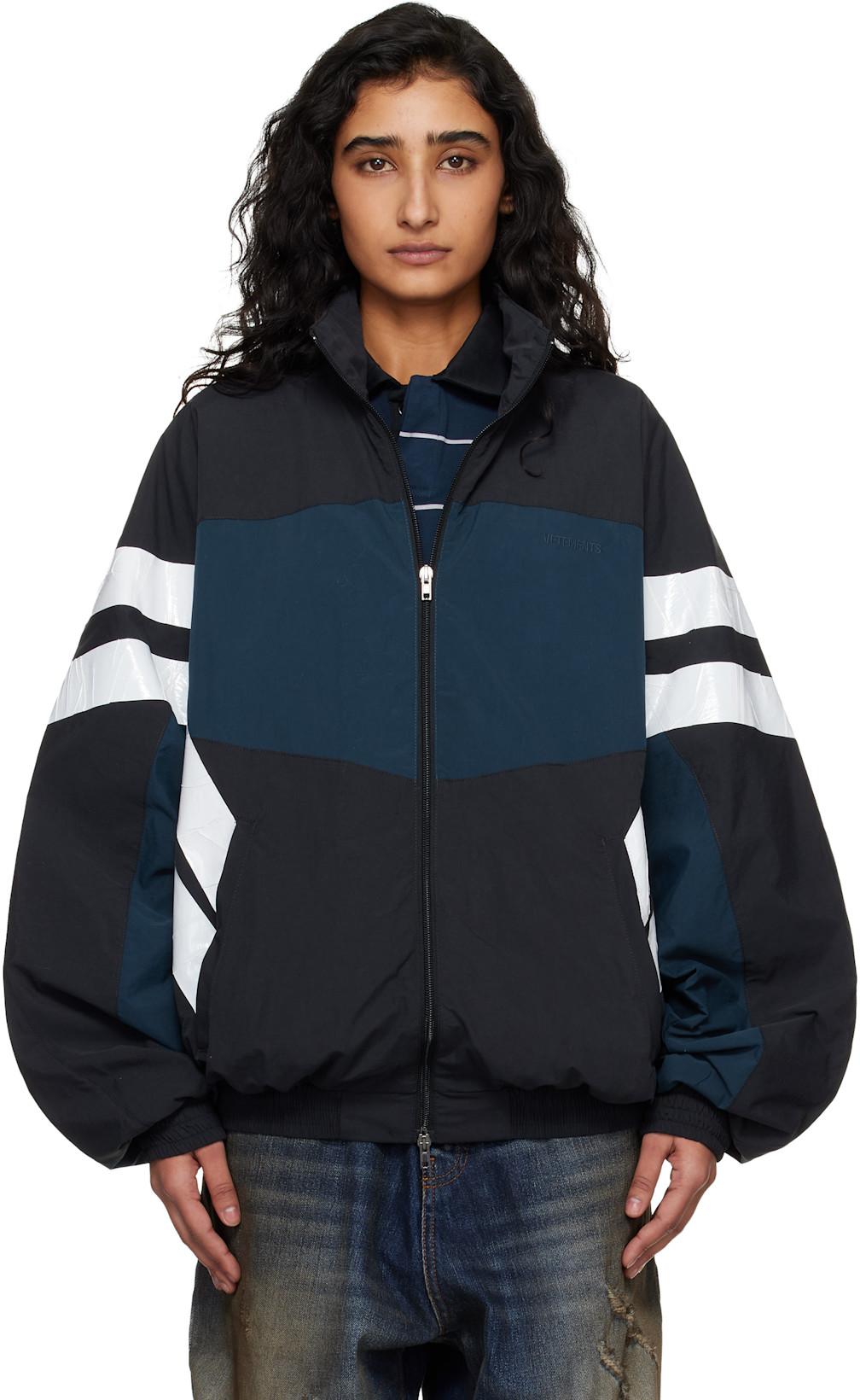 Black & Navy Taped Track Jacket by VETEMENTS