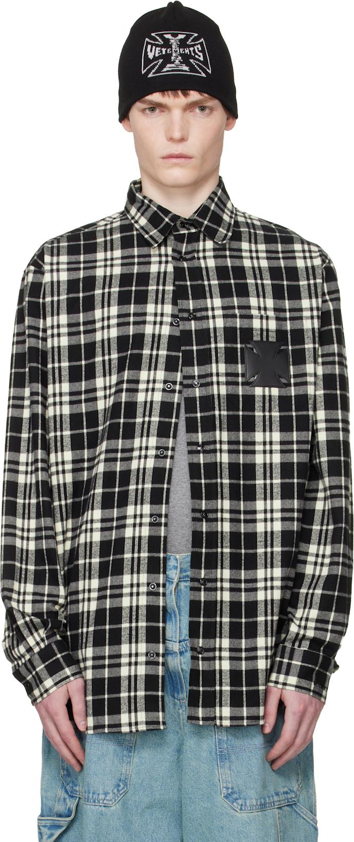 Black & White Leather Cross Flannel Shirt by VETEMENTS