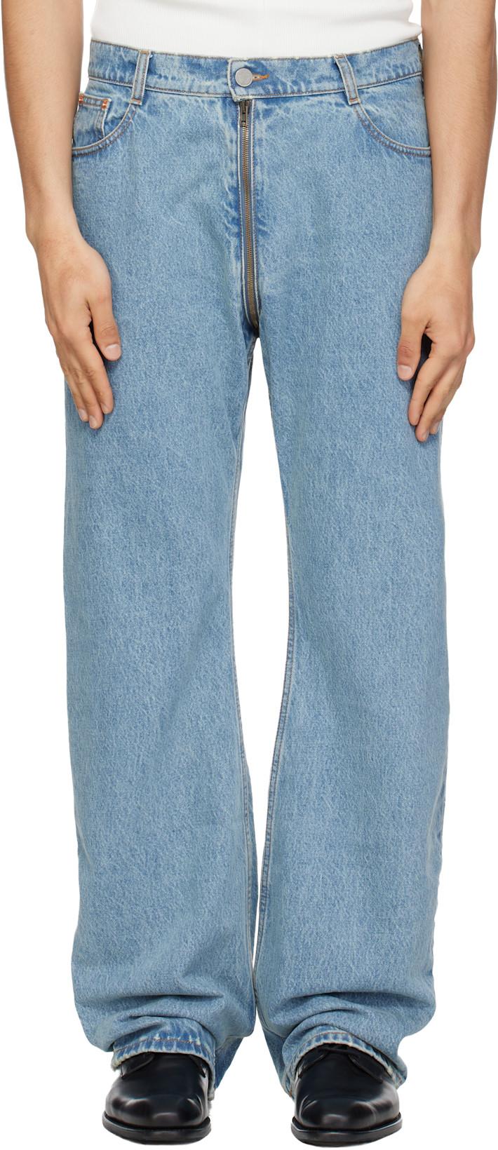 Blue Allover Zip O-Leg Jeans by VETEMENTS