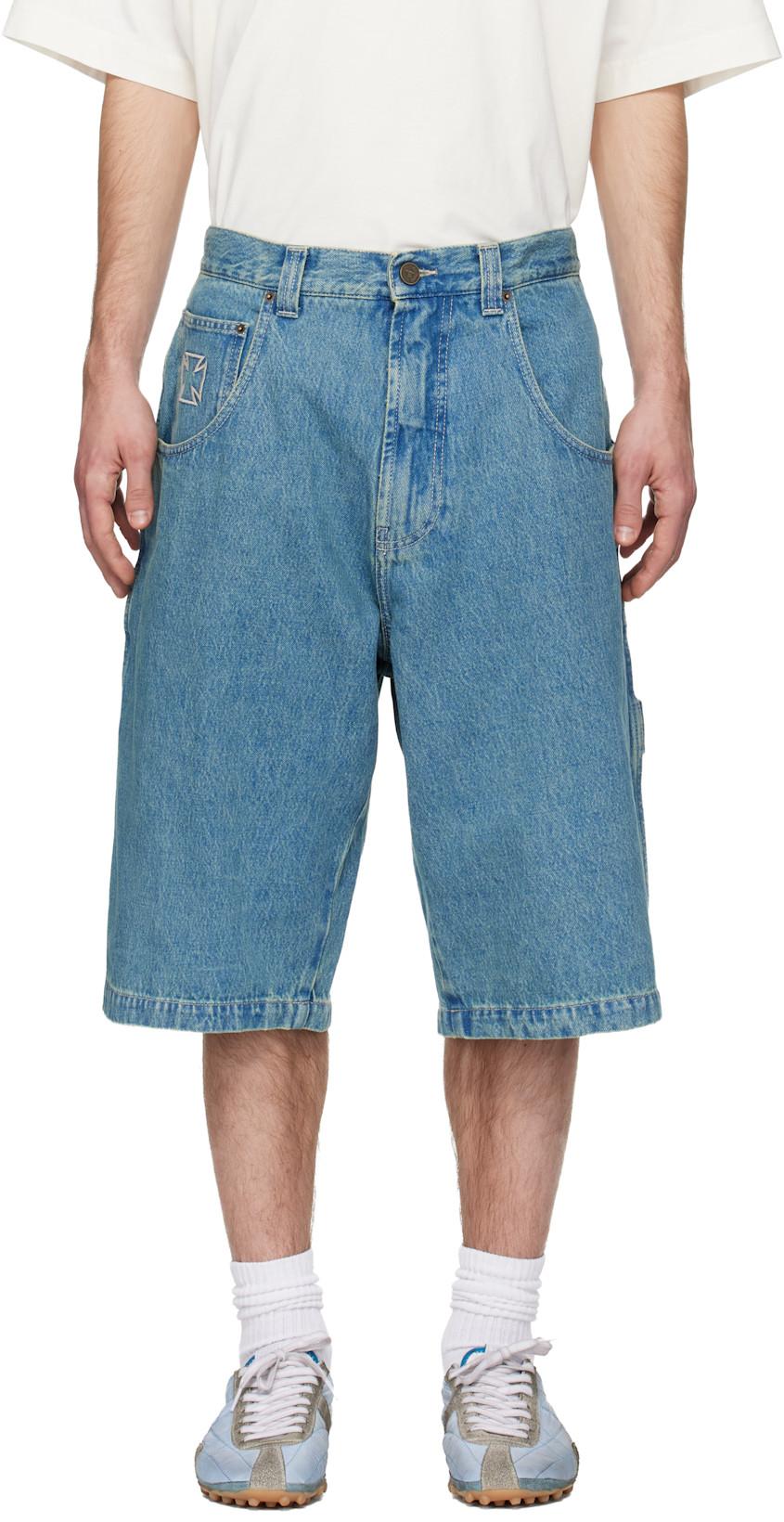 Blue Biker Cross Hip-Hop Denim Shorts by VETEMENTS