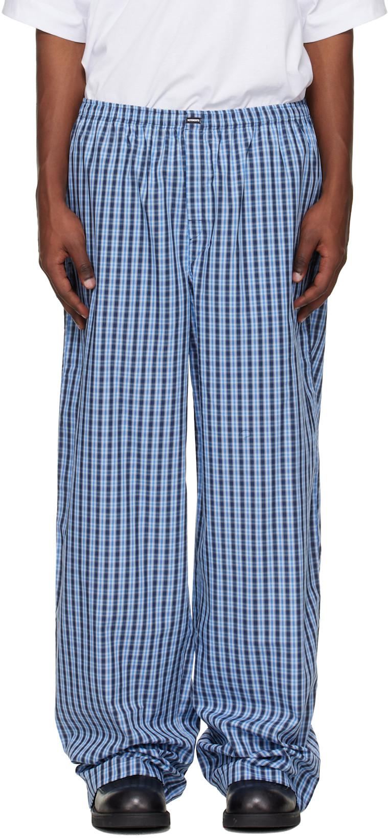Blue Check Pyjama Pants by VETEMENTS