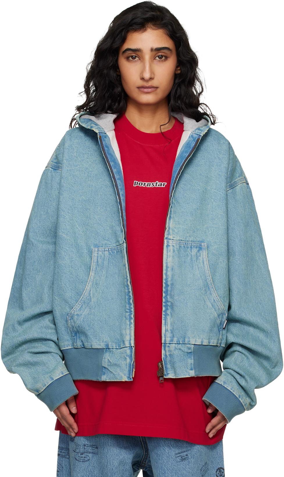 Blue Hooded Workwear Denim Jacket by VETEMENTS