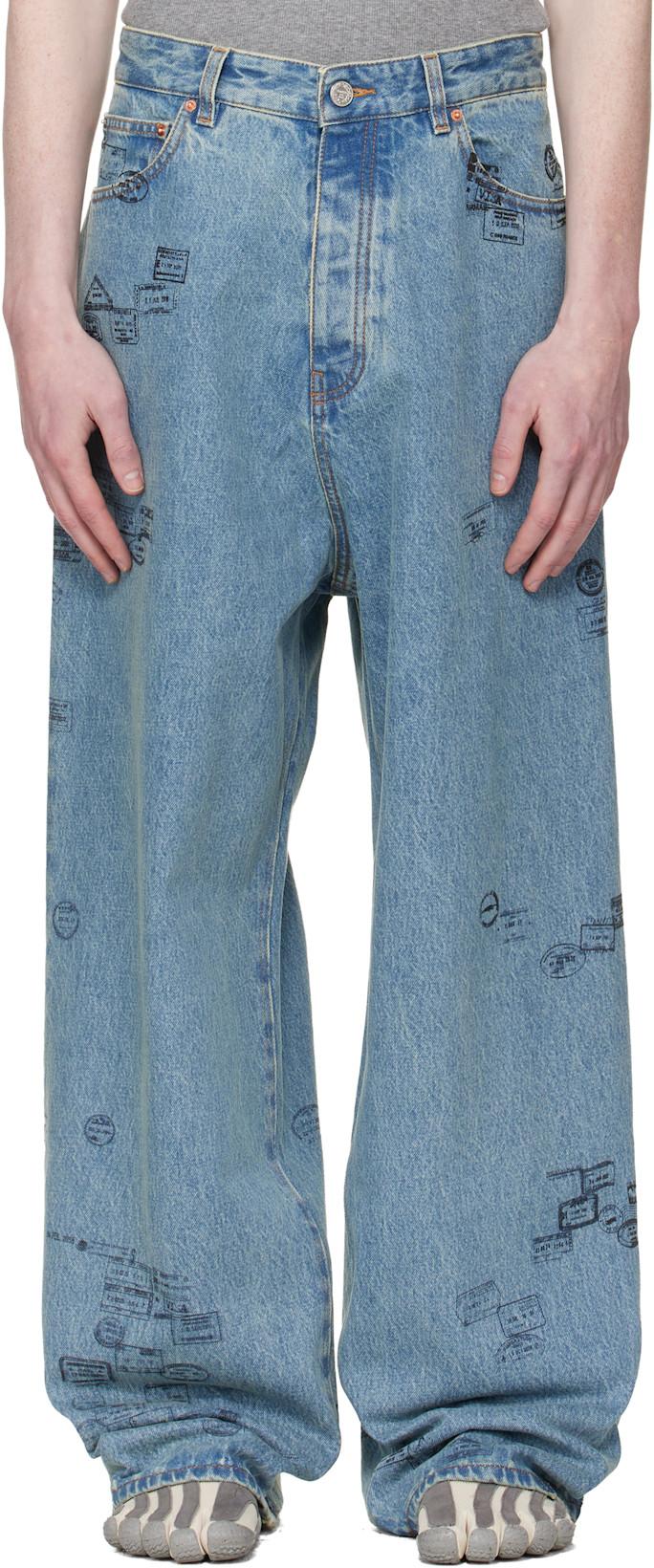 Blue Passport Stamps Jeans by VETEMENTS
