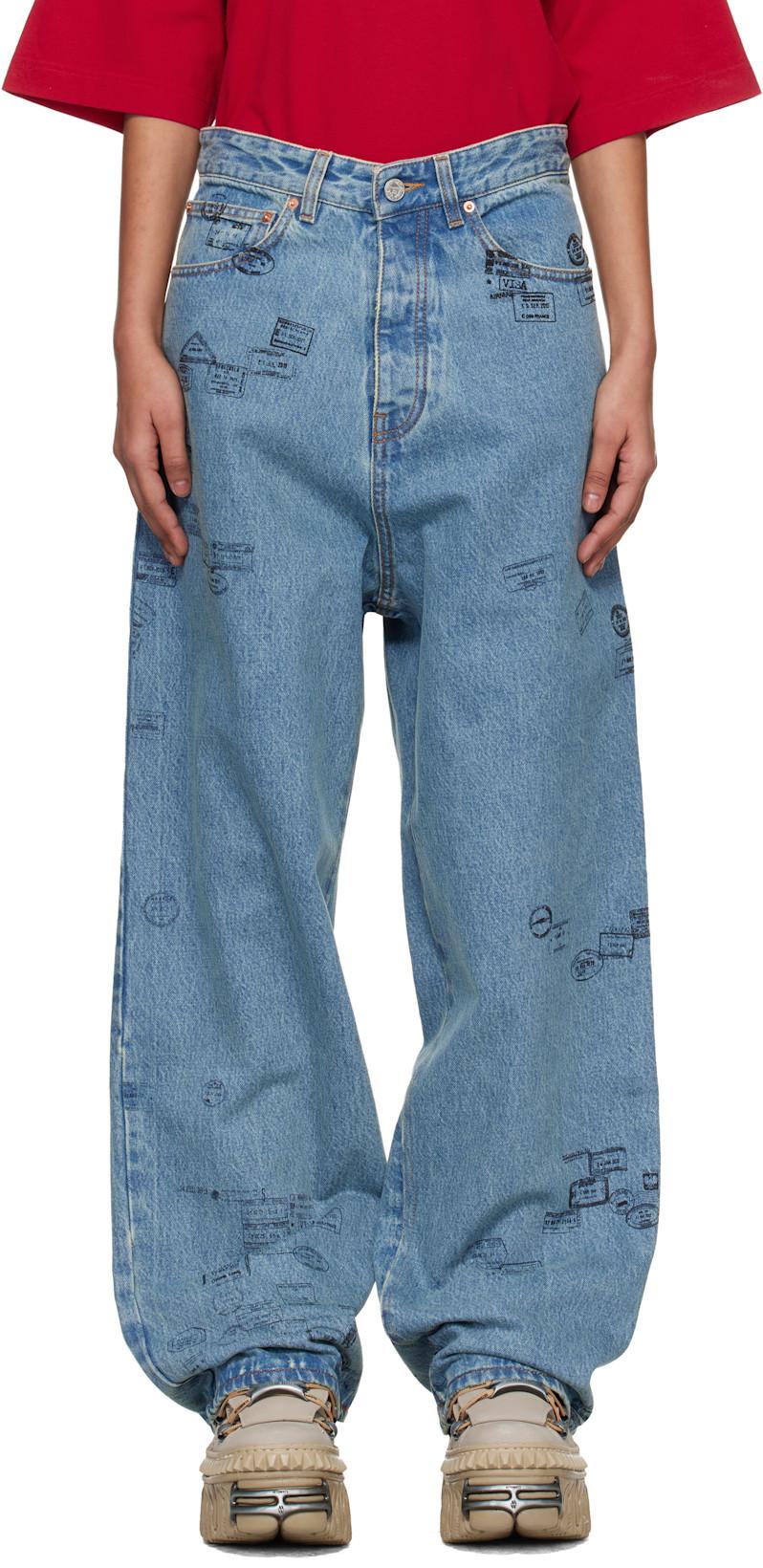 Blue Passport Stamps Jeans by VETEMENTS