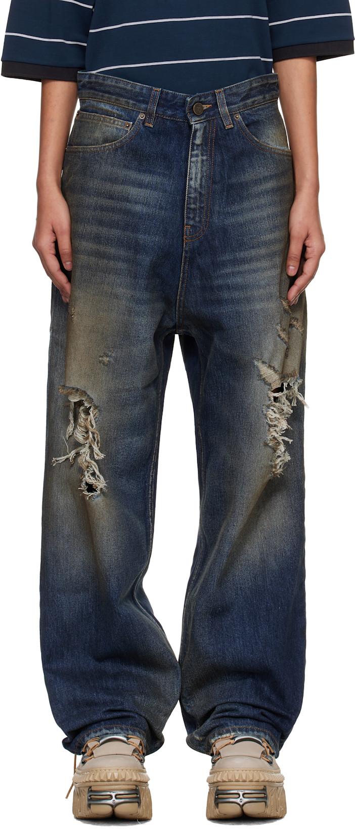 Blue Trashed Jeans by VETEMENTS