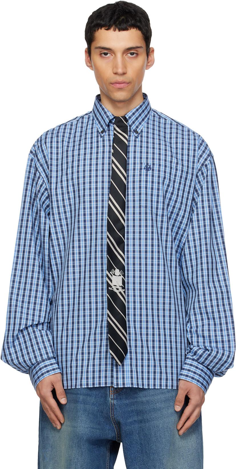 Blue & Navy Tie Classic Shirt by VETEMENTS