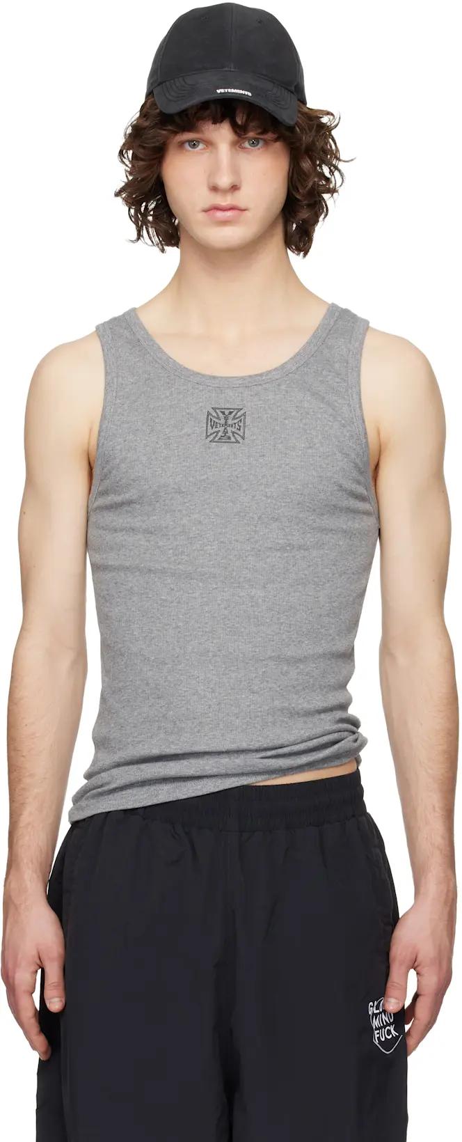 Gray Biker Cross Logo Tank Top by VETEMENTS