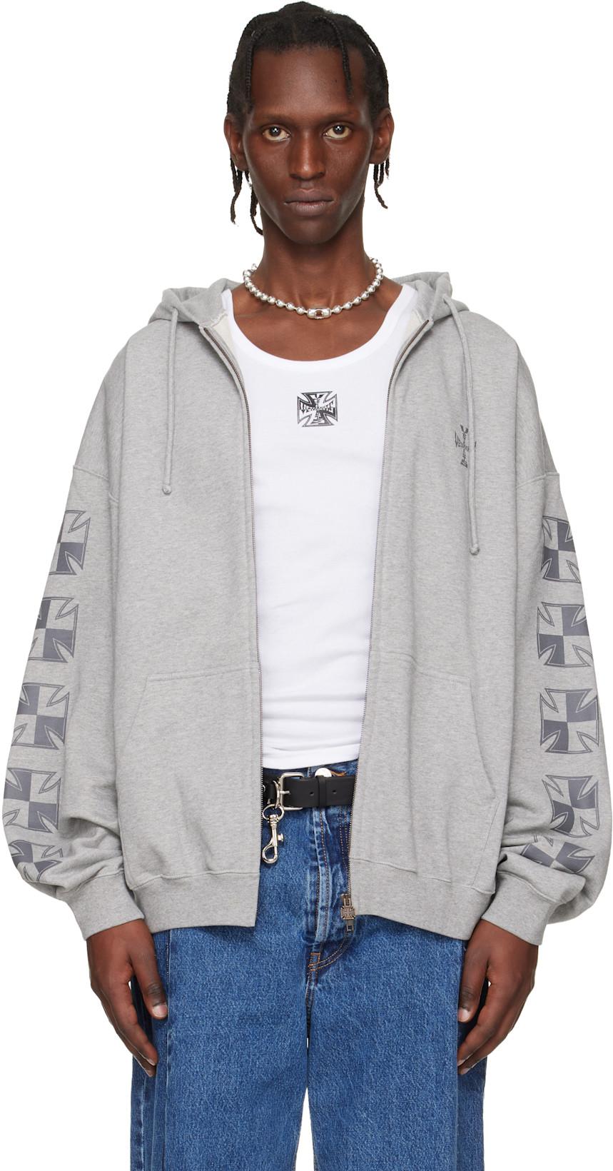 Gray Biker Cross Sleeves Zip-Up Hoodie by VETEMENTS