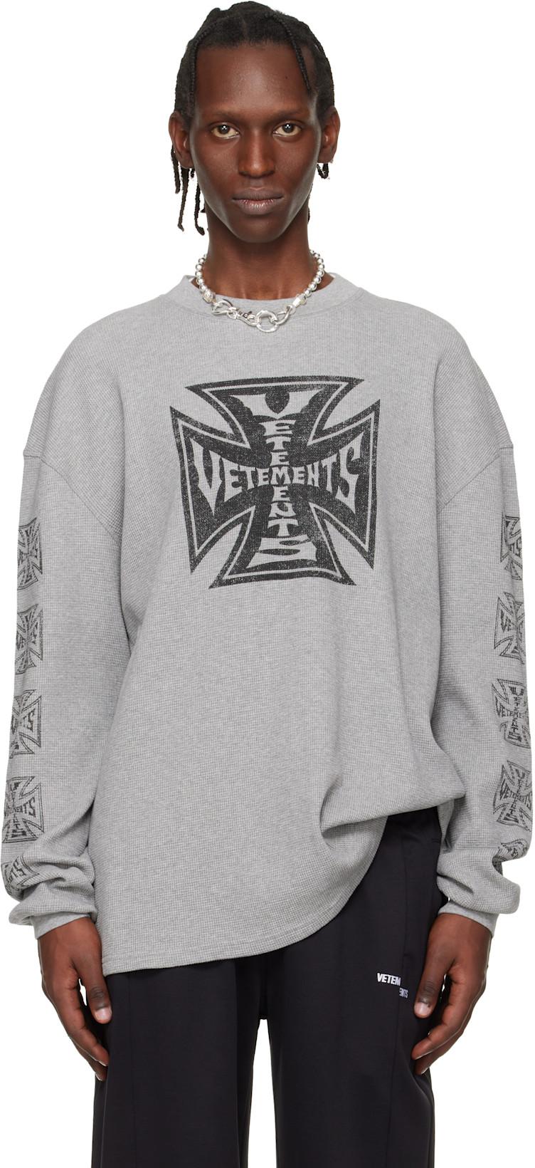 Gray Biker Cross Waffle Longsleeve T-shirt by VETEMENTS