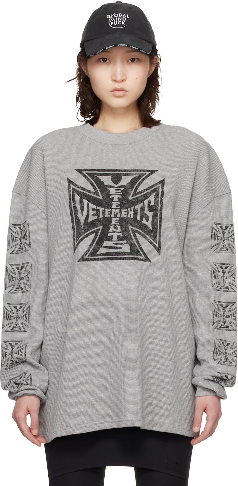 Gray Biker Cross Waffle Longsleeve T-shirt by VETEMENTS