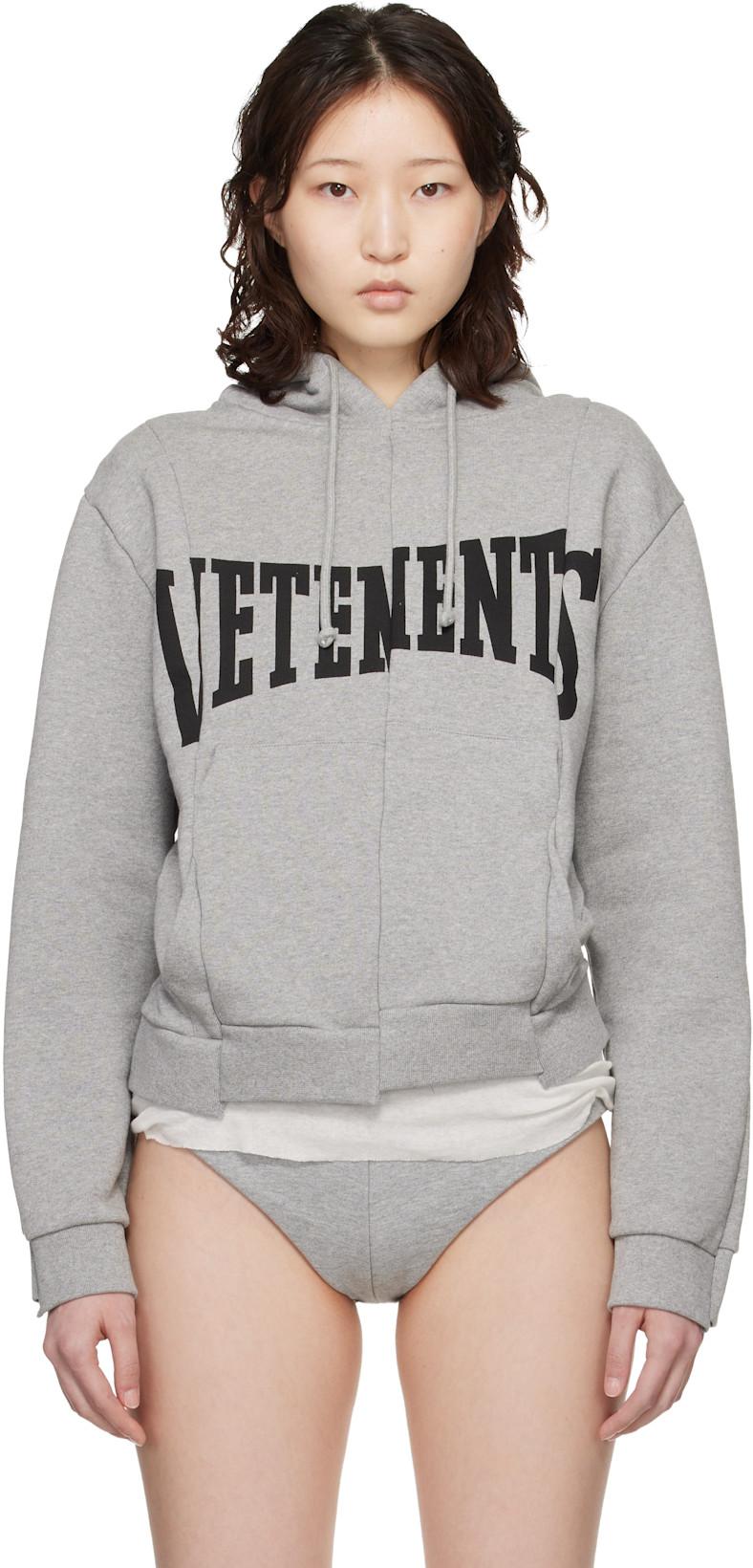 Gray Cut Up Logo Fitted Hoodie by VETEMENTS