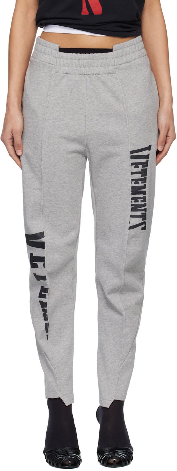 Gray Cut Up Logo Sweatpants by VETEMENTS