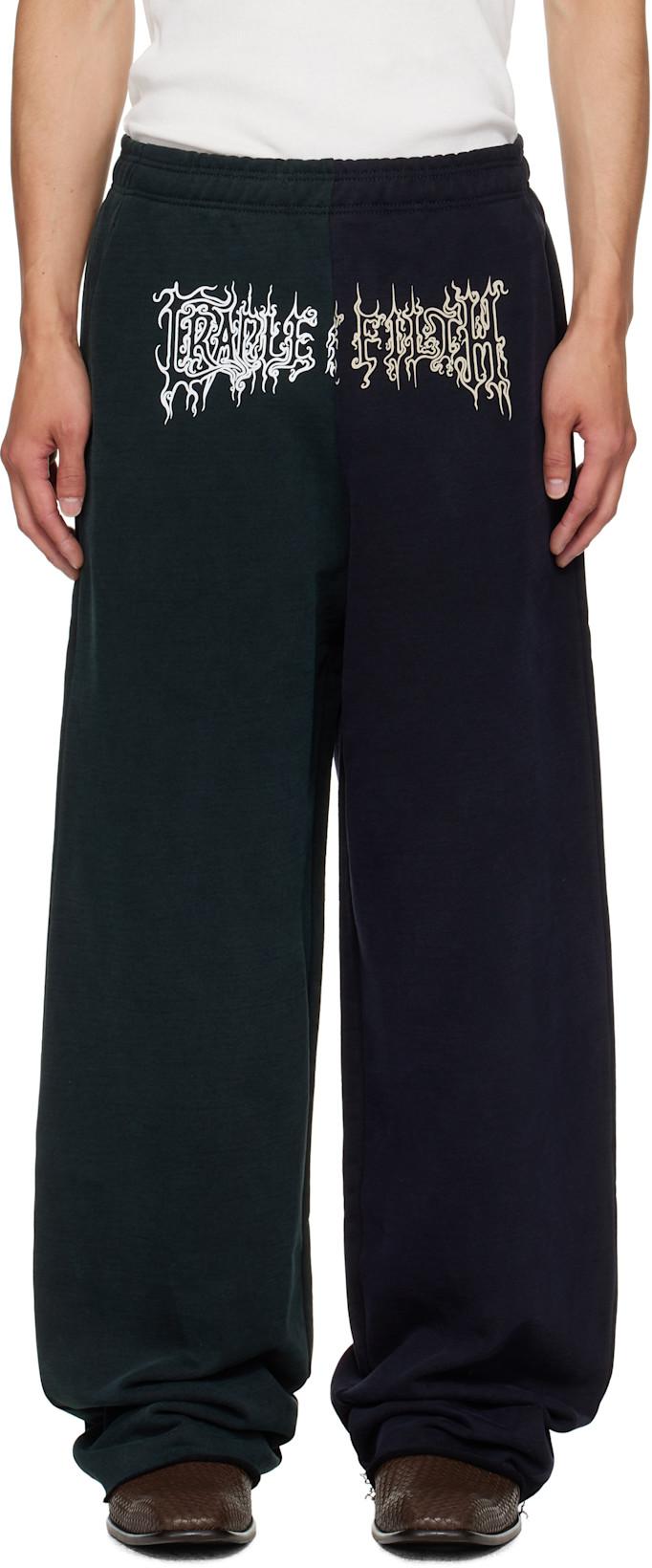 Green & Navy Cradle of Filth Cut-Up Baggy Sweatpants by VETEMENTS