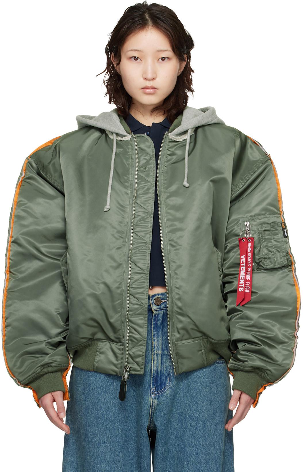 Khaki Alpha Industries Edition Attached Hood Bomber Jacket by VETEMENTS