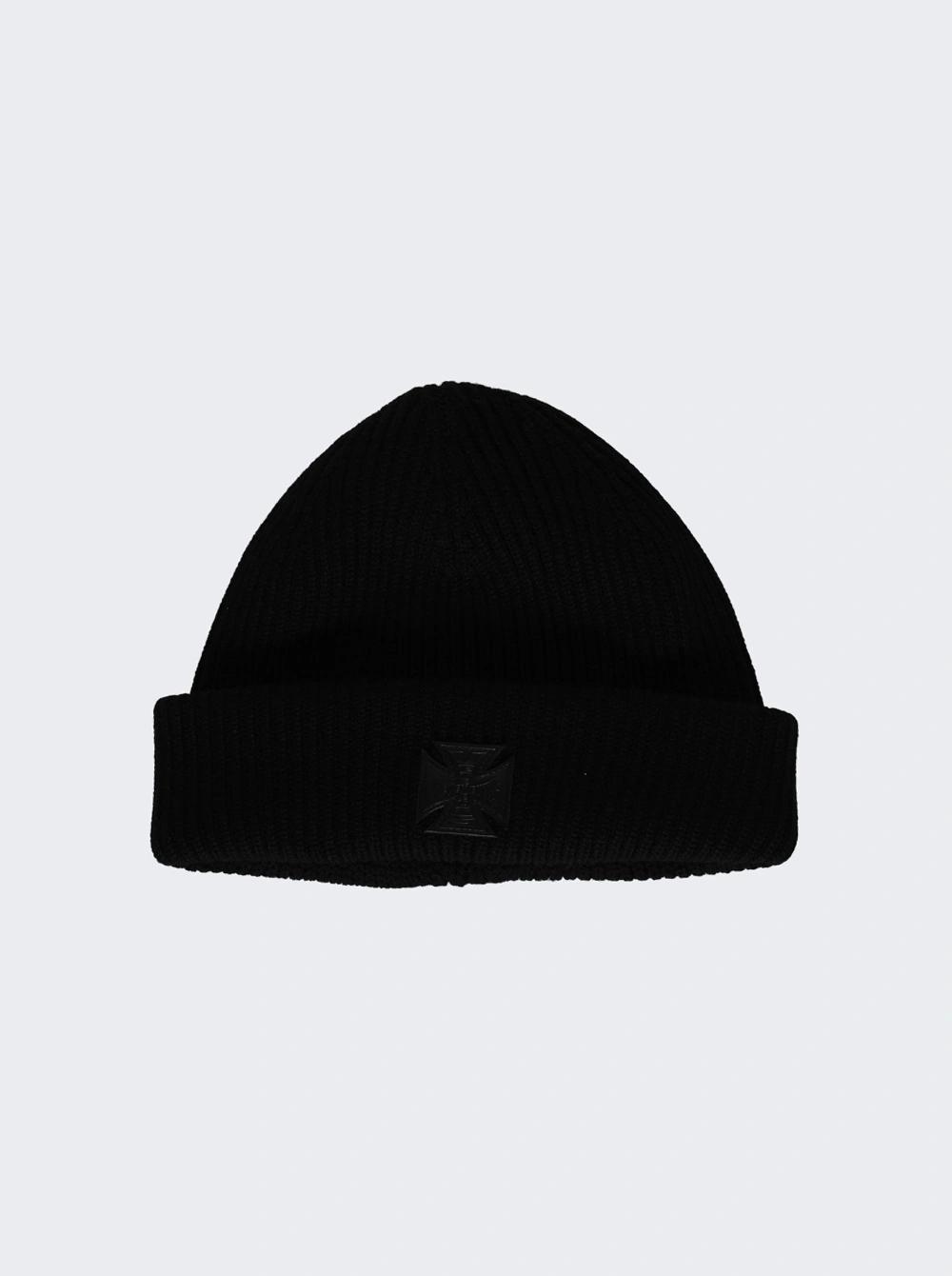 Leather Biker Cross Label Beanie Black  | The Webster by VETEMENTS
