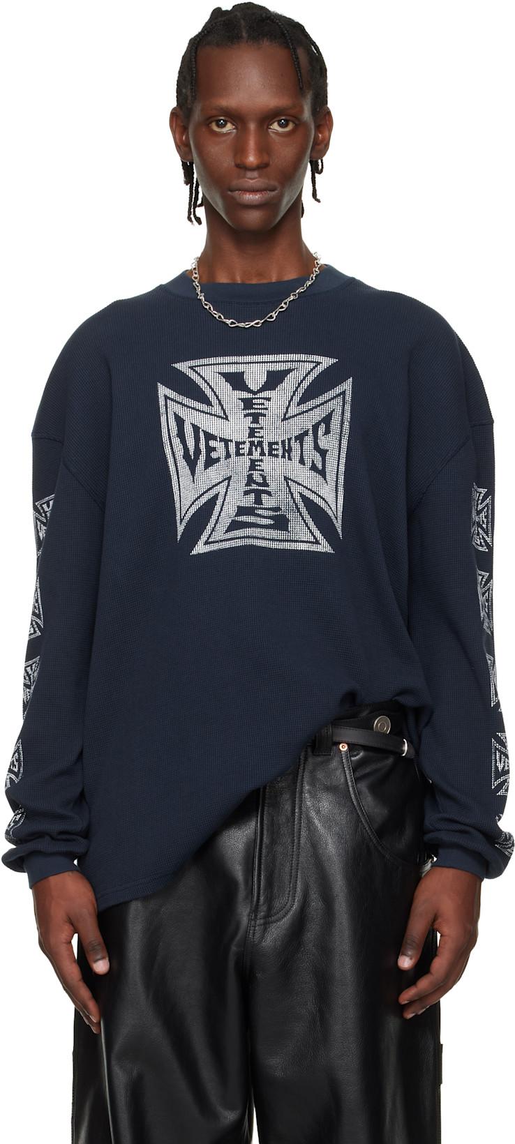 Navy Biker Cross Waffle Longsleeve T-shirt by VETEMENTS